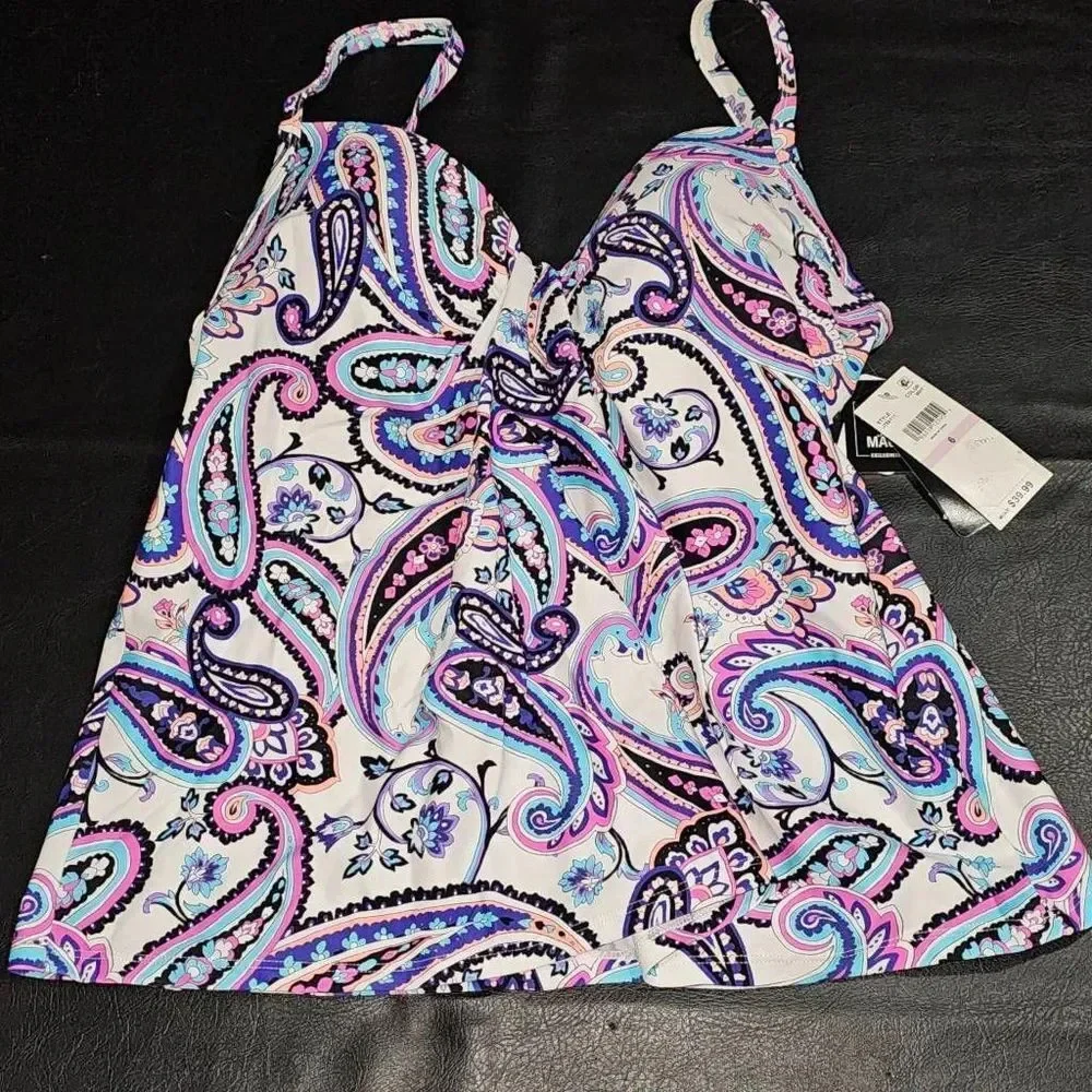 NWT Island Escape Womens Floral‎ Paisley Swim Top 6